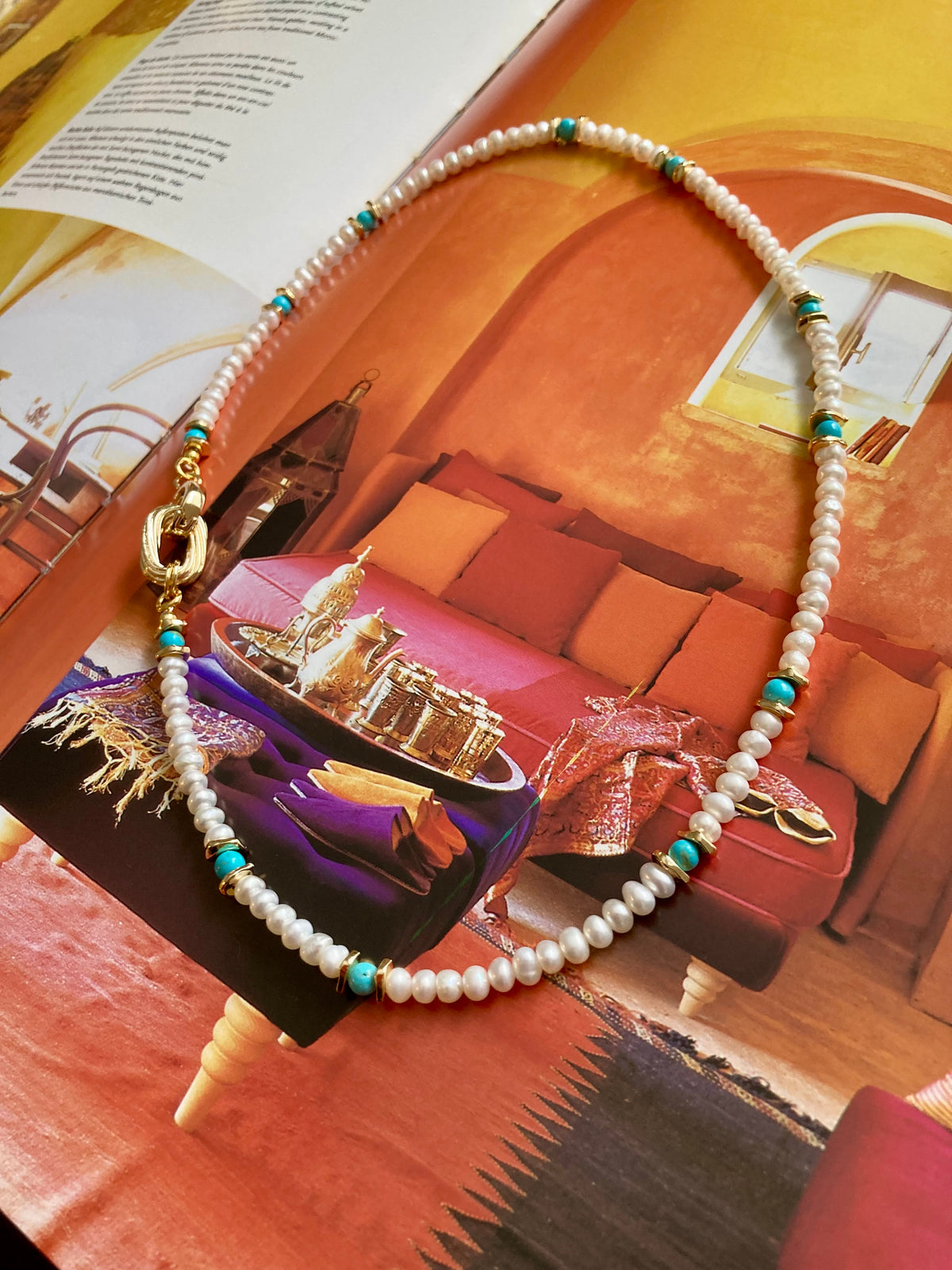 Convertible Freshwater Pearl Turquoise Necklace