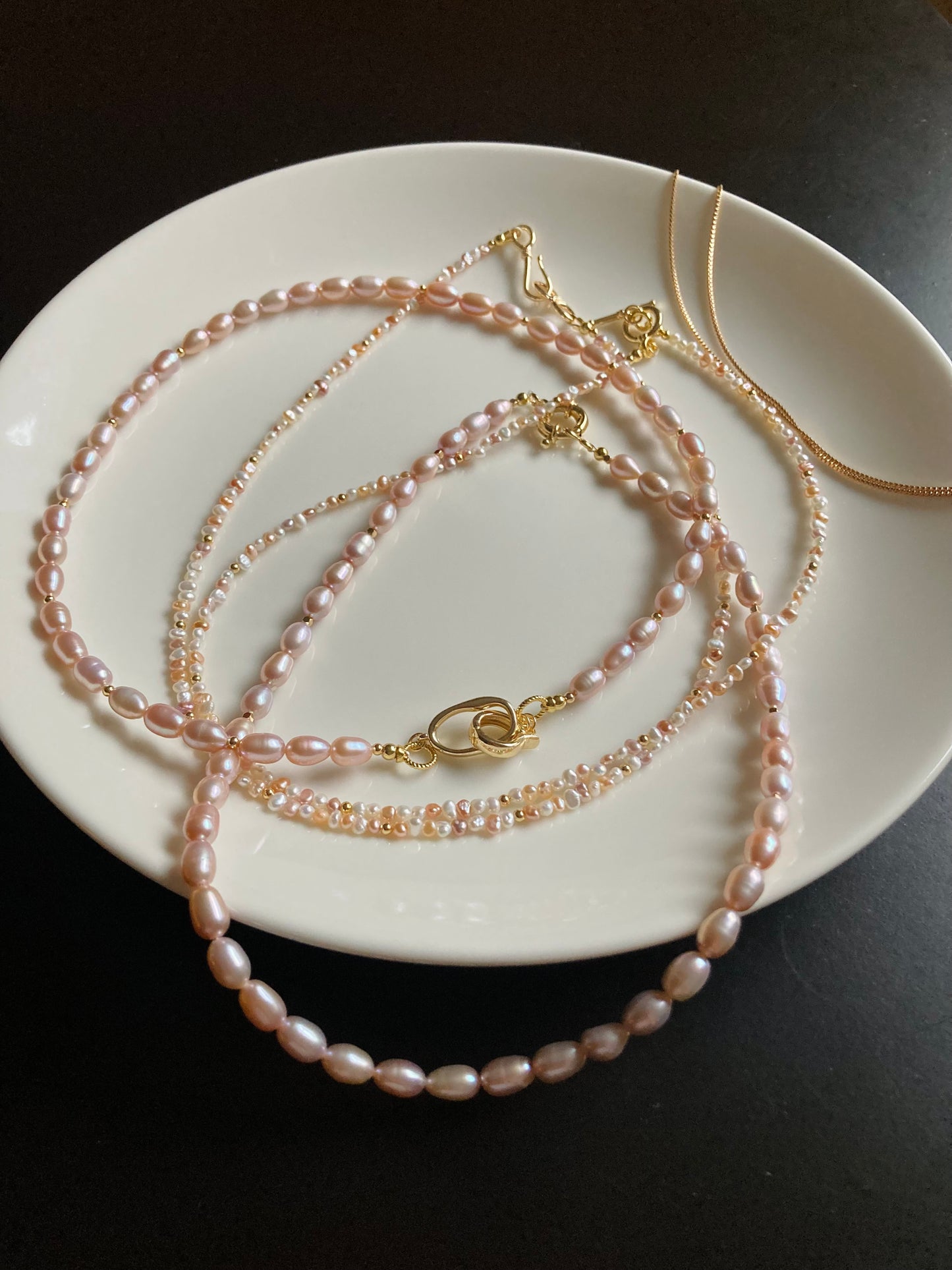 Multi-color Genuine Freshwater Pearl Layered Golden Choker Necklace Set