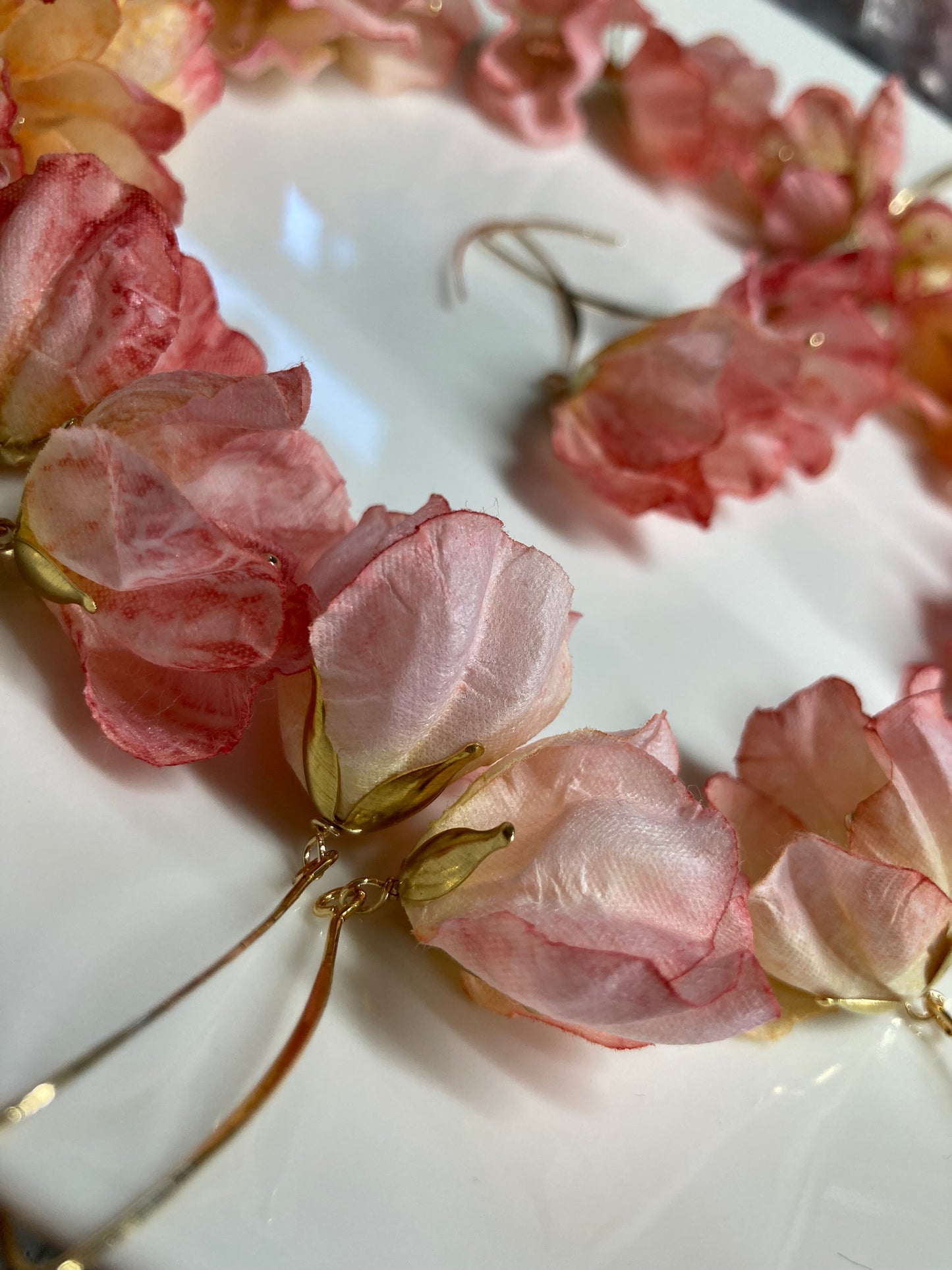 Hand-dyed Pink Fabric Cherry Blossom Earrings-One of a kind