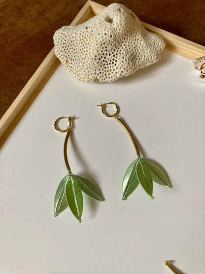 Unique Design Hand-wrapped Royal Blue Silky Thread Tree Leaf Floral Earrings