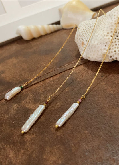 Unique Design Freshwater Pearl Gemstone Threader Earrings