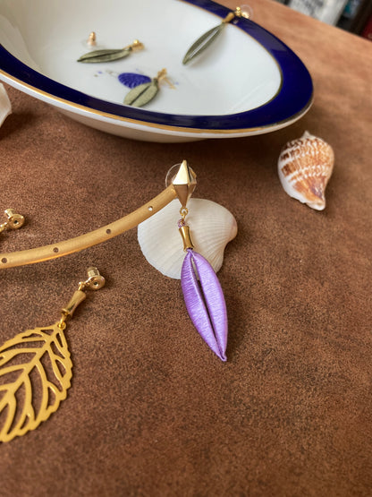 Versatile Gold & Lavender Shiny Silky Thread Leaf Earrings-Handmade Cultural Jewelry