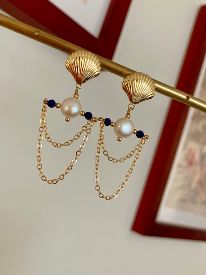 Unique Freshwater Pearls Lazuli Gold Stud Earrings