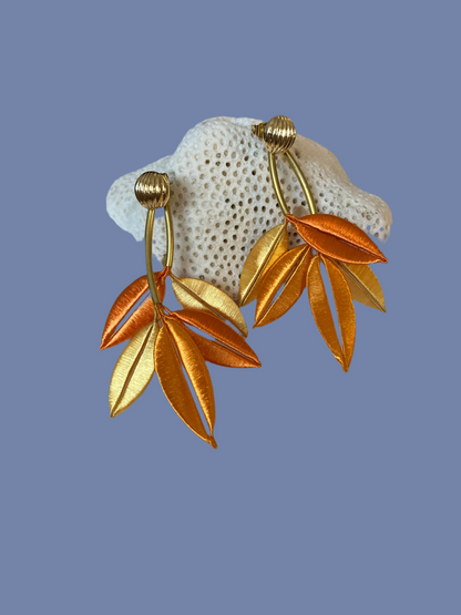 Unique Versatile Design Silky Thread Orange Gold Floral Gold Studs Earrings-Handmade Cultural Jewelry