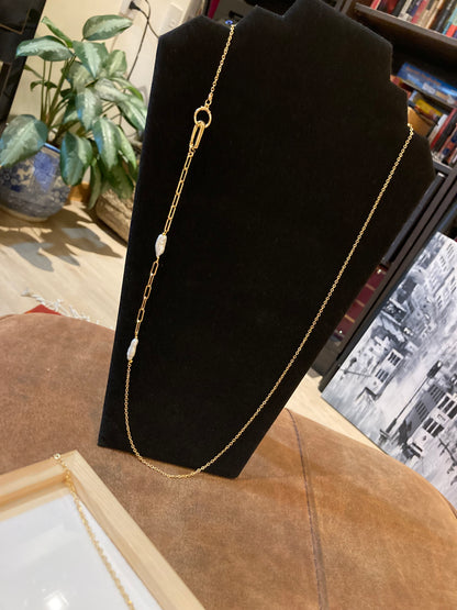 Jenning•Fun Chic Interchangeable 3+ ways to style Freshwater Pearl Choker/Long necklace /Chain belt/ Badge Chain