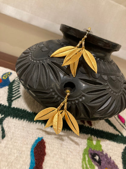 Sara• Statement Shiny Gold Silky Thread Floral  Earrings-Cultural Heritage Jewelry