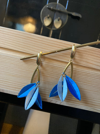 Statement Hand-wrapped Silky Thread Mixed Sky Blue Tree Leaf Floral Earrings