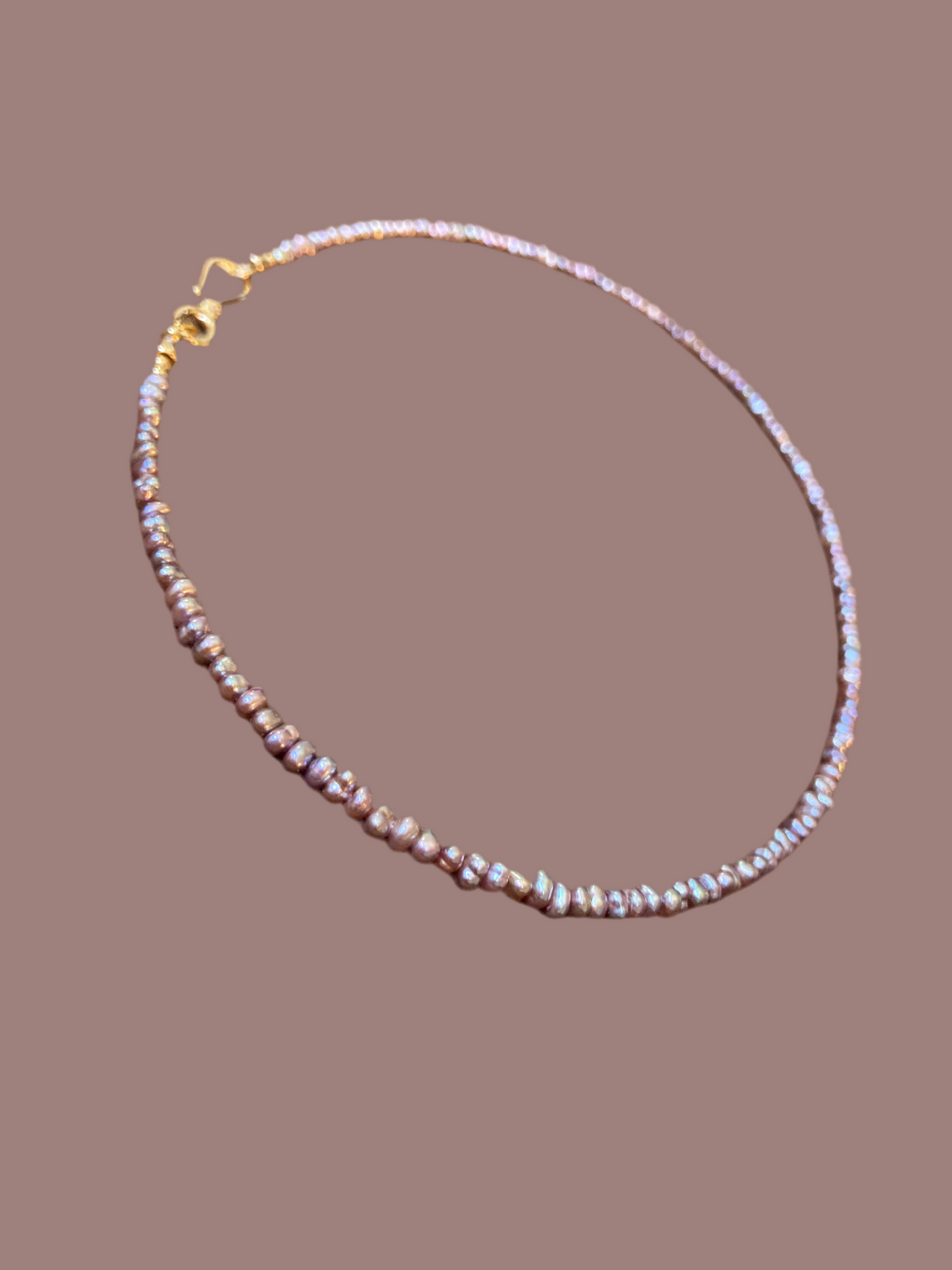 Tiny Purple Freshwater Pearl & Golden Choker Necklace Set