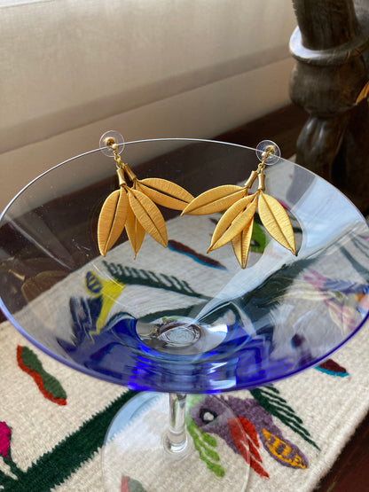 Sara• Statement Shiny Gold Silky Thread Floral  Earrings-Cultural Heritage Jewelry
