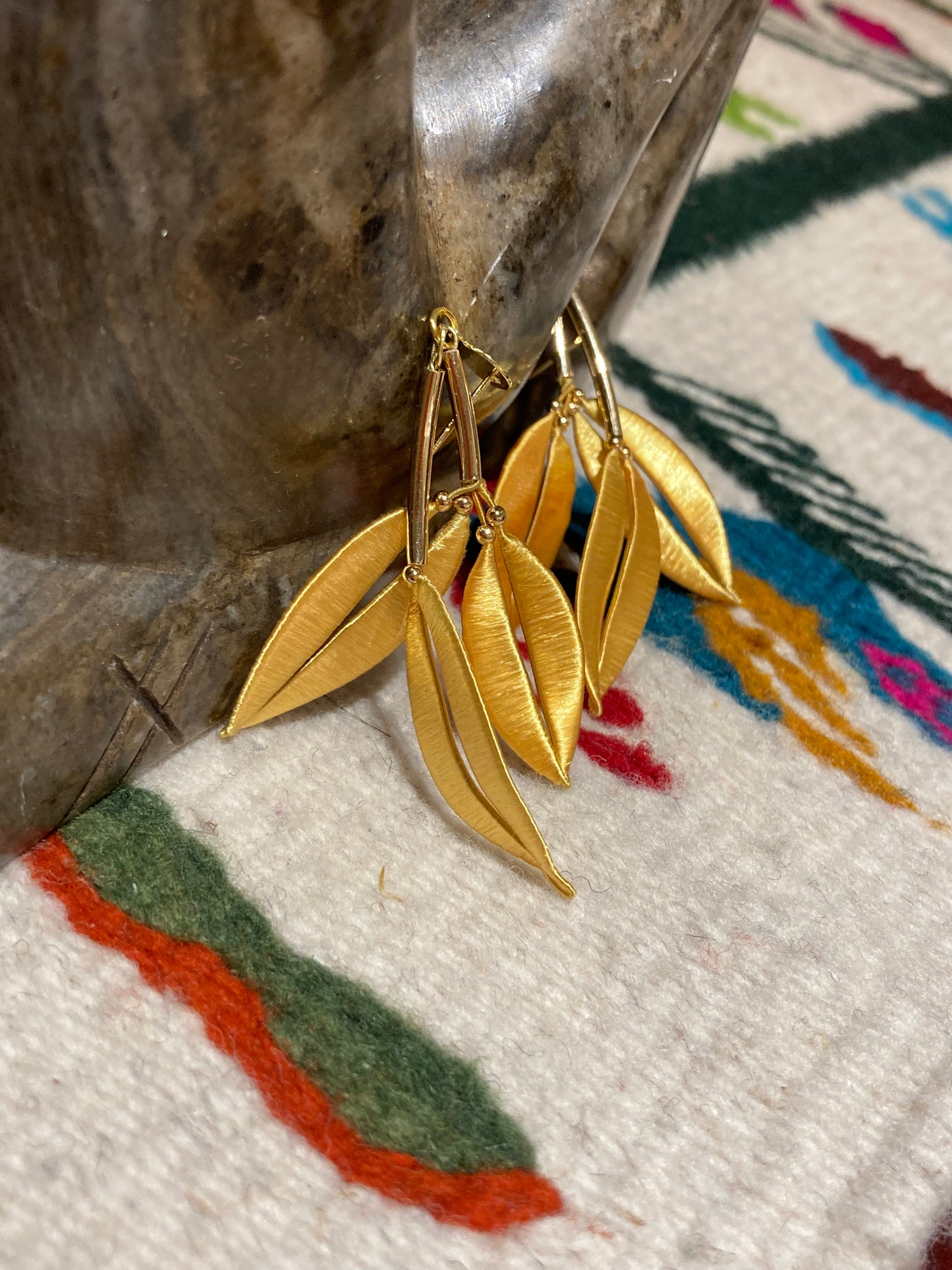 Statement Golden Hand-wrapped Silky Thread Floral Earrings