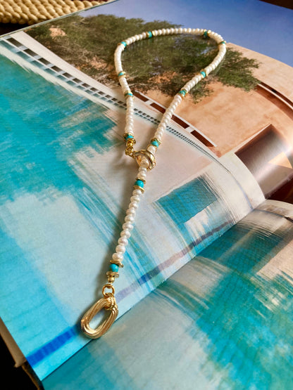 Convertible Freshwater Pearl Turquoise Necklace