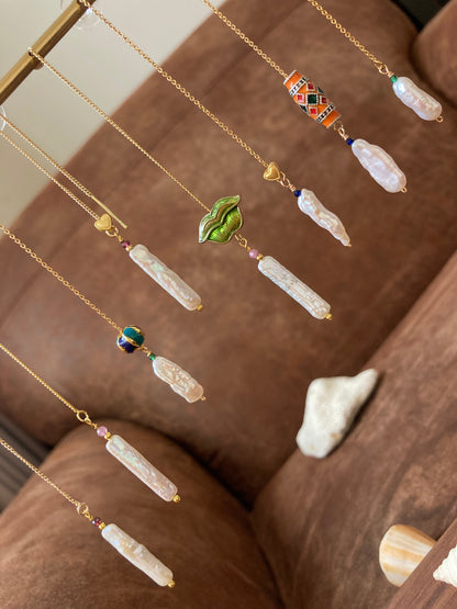 Unique Design Freshwater Pearl Gemstone Threader Earrings