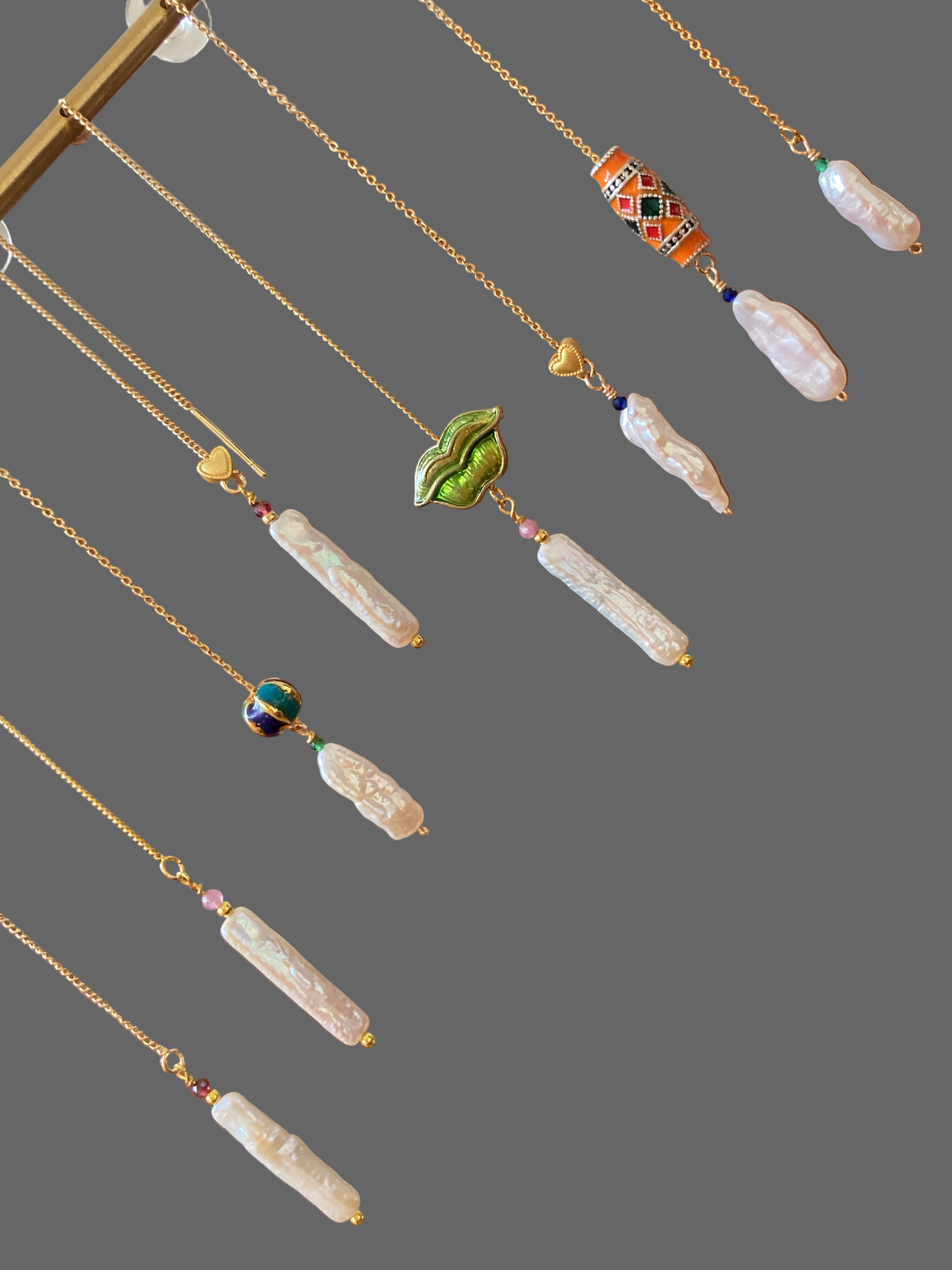 Unique Design Freshwater Pearl Gemstone Threader Earrings