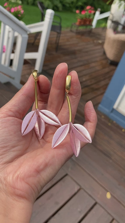 Statement Unique Design Hand-wrapped Shiny Baby Pink Silky Thread Floral Earrings