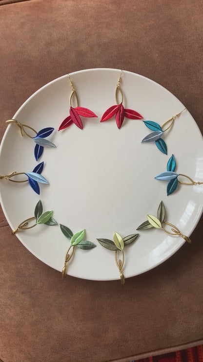 Catherine•Unique Design Statement Hand-wrapped Silky Thread Blue Floral Earrings