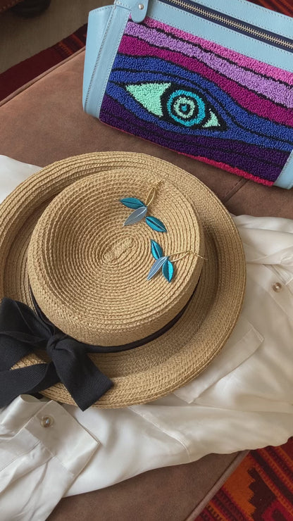 Catherine•Unique Design Statement Hand-wrapped Silky Thread Blue Floral Earrings