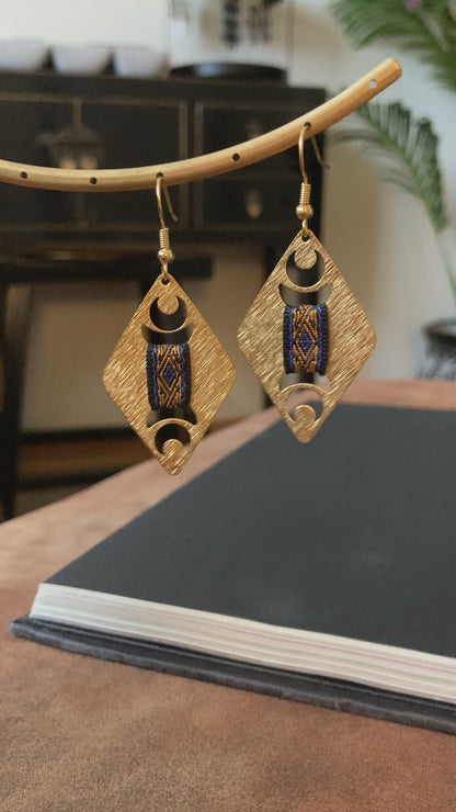 Aztec-Golden Geometric Diamond Earrings