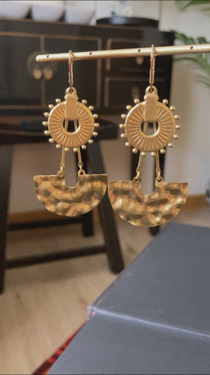 Discovery - Geometric Design Multi-Style Golden Hammered Brass Earrings