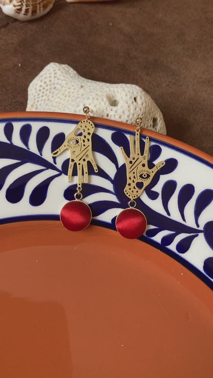 Precila • Gold Bohemian Magic Hand Silk Earring Studs