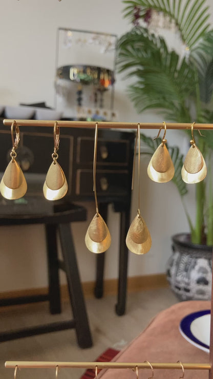 Ariel • Discovery - Golden Brass Water Drop Dangling Stud Earrings