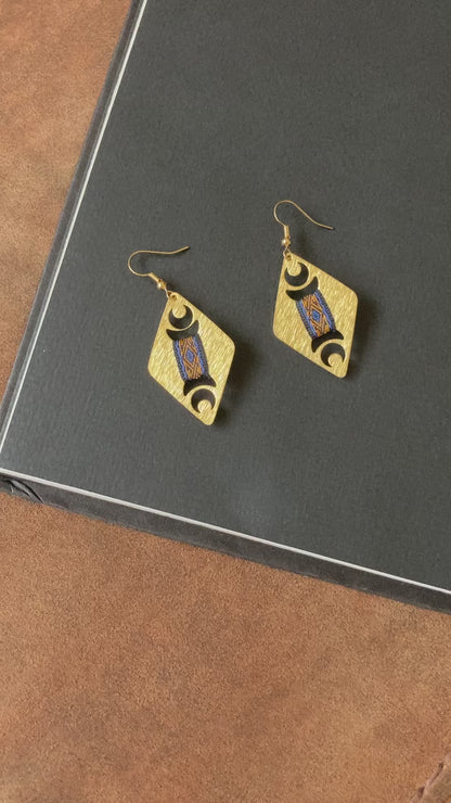 Aztec-Golden Geometric Diamond Earrings
