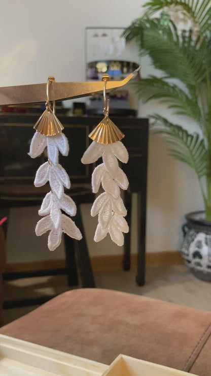 Elegant Bridal White Floral Dangling Earrings