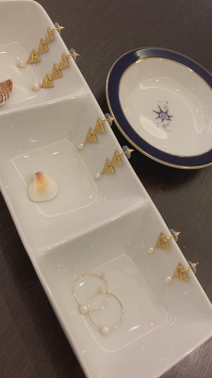 Modern Geometric Design Freshwater Pearl Golden Stud Earrings