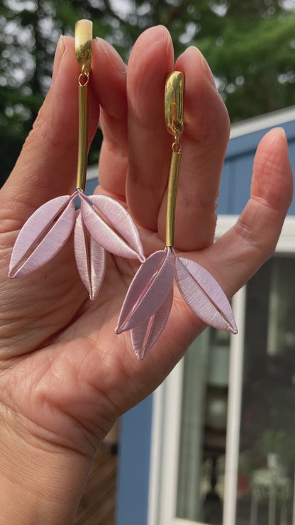 Statement Unique Design Hand-wrapped Shiny Baby Pink Silky Thread Floral Earrings