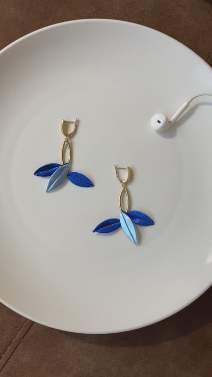 Jenny•Unique Design Statement Hand-wrapped Silky Thread Blue Floral Earrings