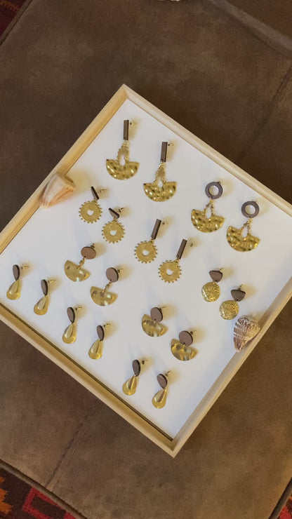 Discovery • Unique Golden Brass Wood Stud Earrings