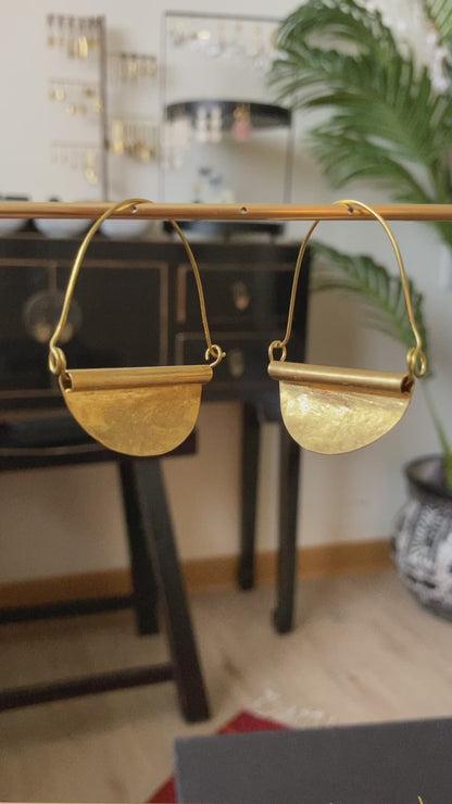 Hand Hammered Golden Geometric Earrings
