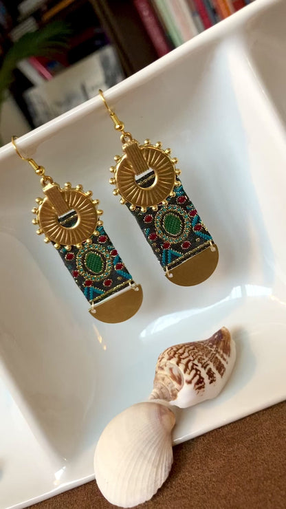 Sun.Sky.Moon • Aztec-Statement Contemporary Design Golden Earrings