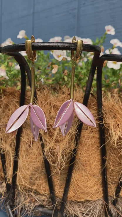 Statement Unique Design Hand-wrapped Shiny Baby Pink Silky Thread Floral Earrings