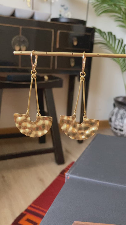 Discovery - Geometric Design Multi-Style Golden Hammered Brass Earrings