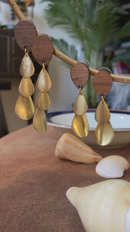Ariel • Discovery - Golden Brass Water Drop Dangling Stud Earrings