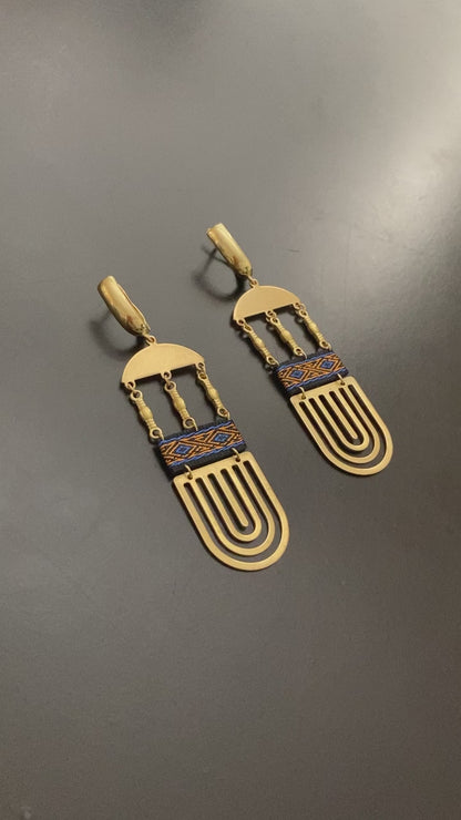 Palenque Temple-Water-Mountain• Aztec-Contemporary Design Golden Earrings