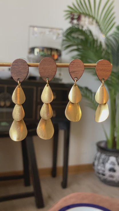 Ariel • Discovery - Golden Brass Water Drop Dangling Stud Earrings