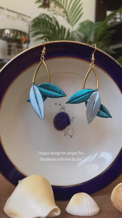 Catherine•Unique Design Statement Hand-wrapped Silky Thread Blue Floral Earrings