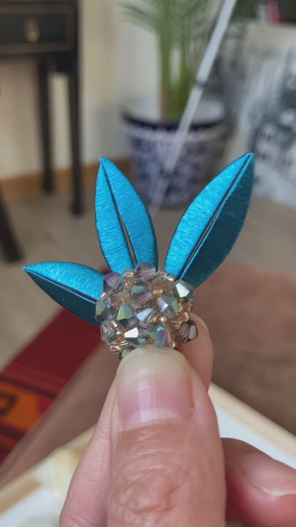 Elegant Handmade Shiny Peacock Blue Silky Thread Leaf Floral Earrings