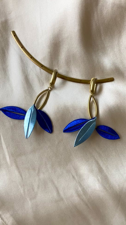 Jenny•Unique Design Statement Hand-wrapped Silky Thread Blue Floral Earrings