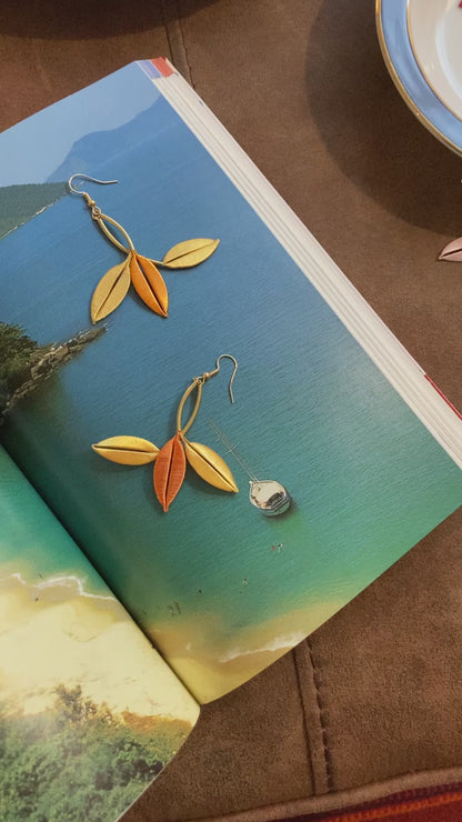 Unique Design Elegant Hand-wrapped Golden Yellow Silky Thread Floral Earrings
