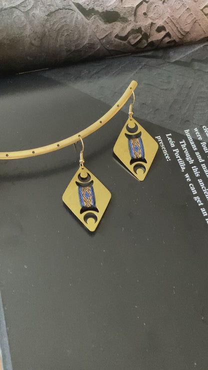 Aztec-Golden Geometric Diamond Earrings