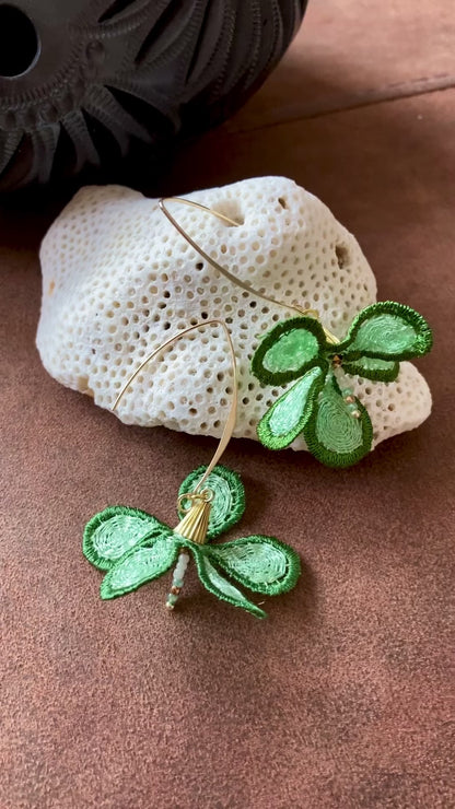 Nancy• Unique Design Statement Green Flower Dangling Earrings