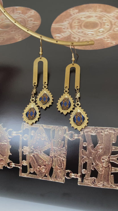 Aztec-Golden Contemporary Design Dangling Earrings