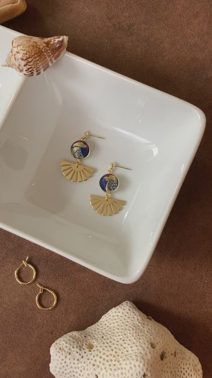 Jocelyn•Golden Contemporary Design Song brocade Silk Birdies Studs