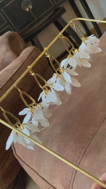 Erika•Statement White Floral Flamingo Earrings
