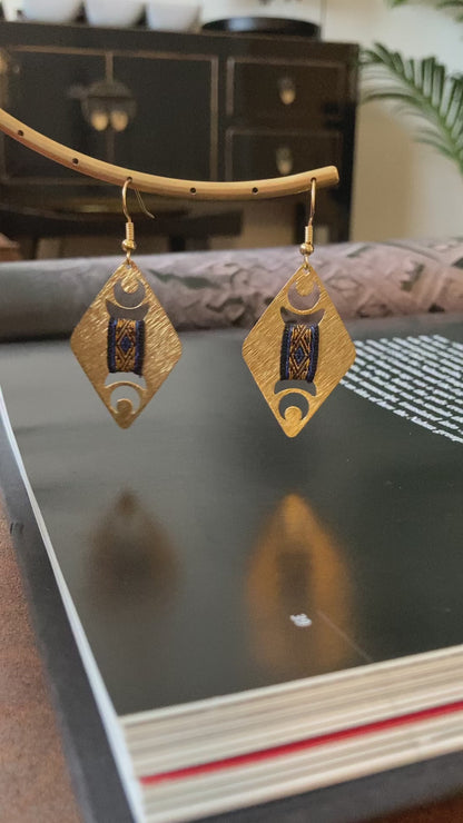 Aztec-Golden Geometric Diamond Earrings